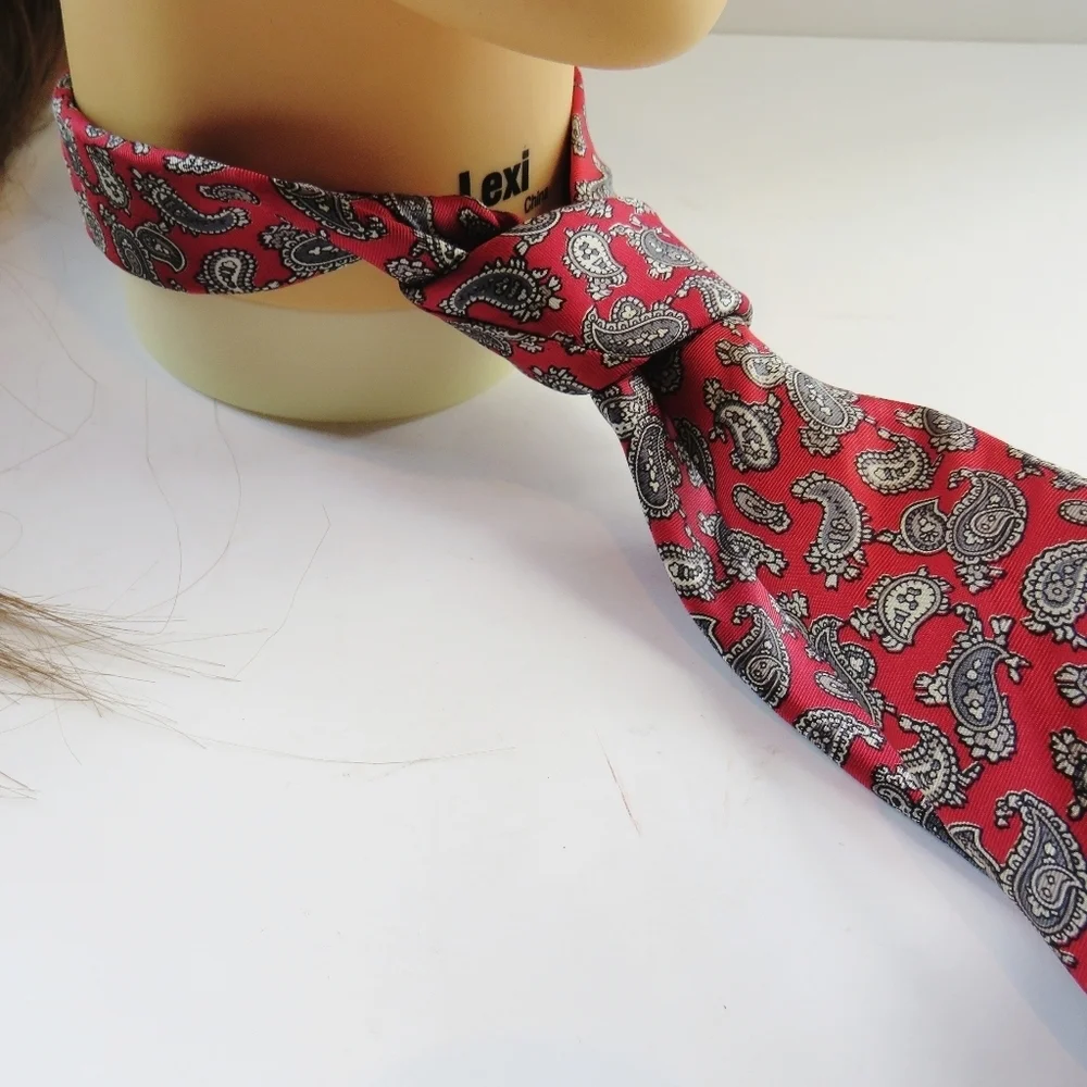 Vintage Pierre Balmain Paris Silk Red Gray Paisley Tie